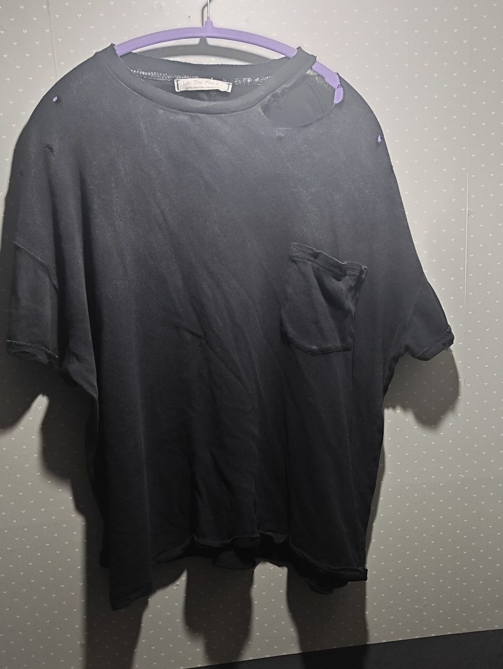Free People Black Distressed Pocket Short Sleeve Tee